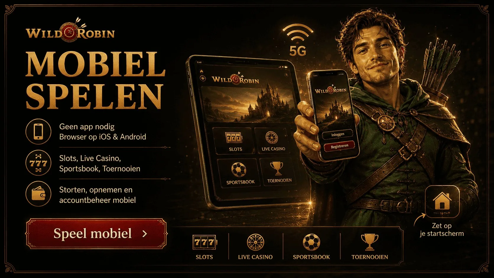 WildRobin Casino mobiel spelen via browser op iOS en Android zonder app installatie