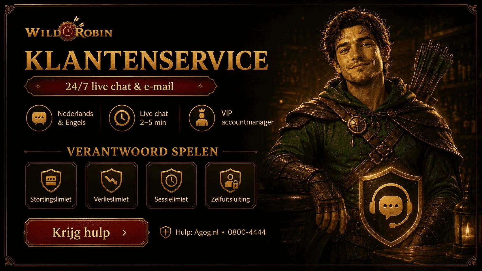 WildRobin klantenservice 24/7 live chat en e-mail Nederlands en Engels VIP accountmanager